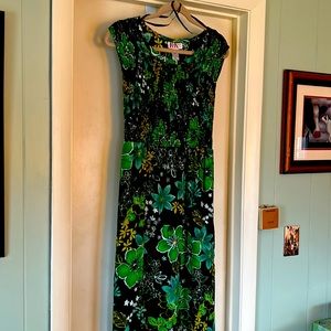 NWOT R&K Originals 100% Rayon Sleeveless Green Flowered Dress sz 14